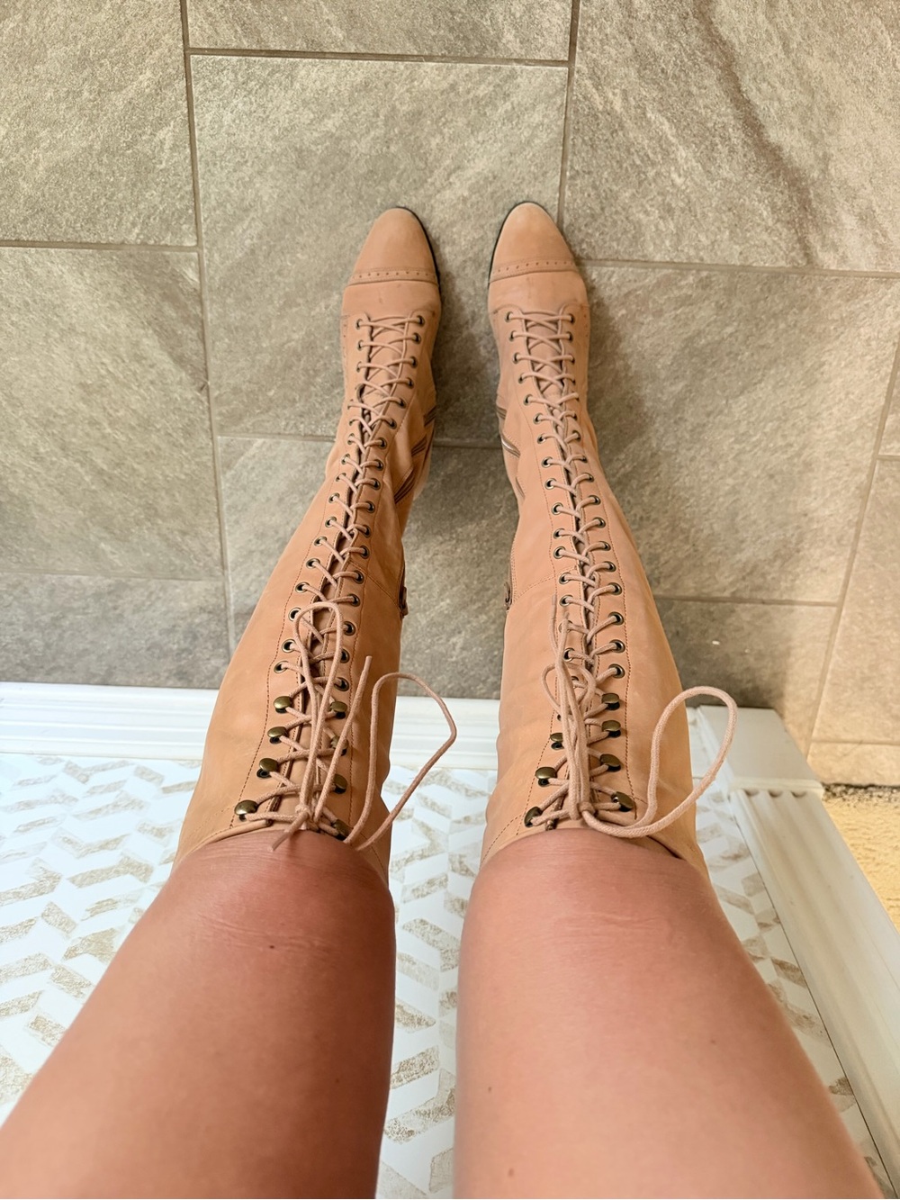 Jeffrey Campbell 9 100% Leather Peach Pink Tan Free People Boots